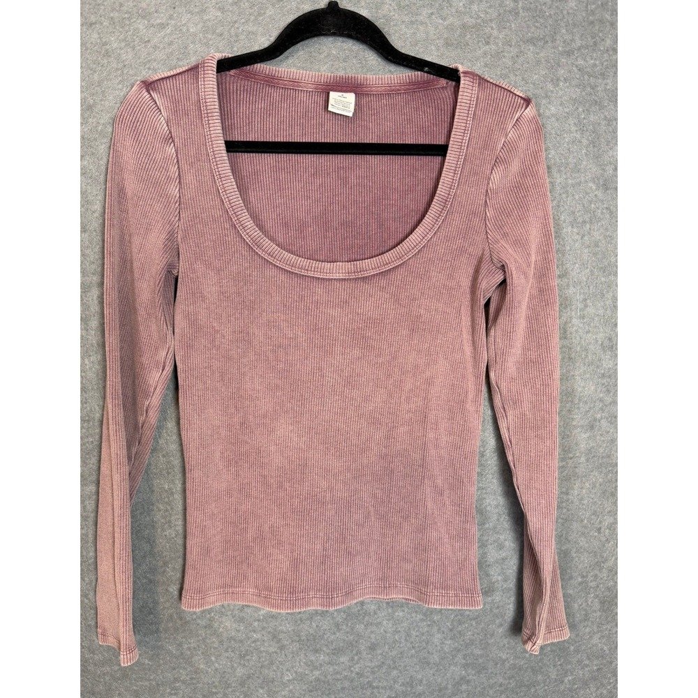 Pink Victoria's Secret Top M Mauve Ribbed Scoop Neck Long Sleeve layerimg  Indie